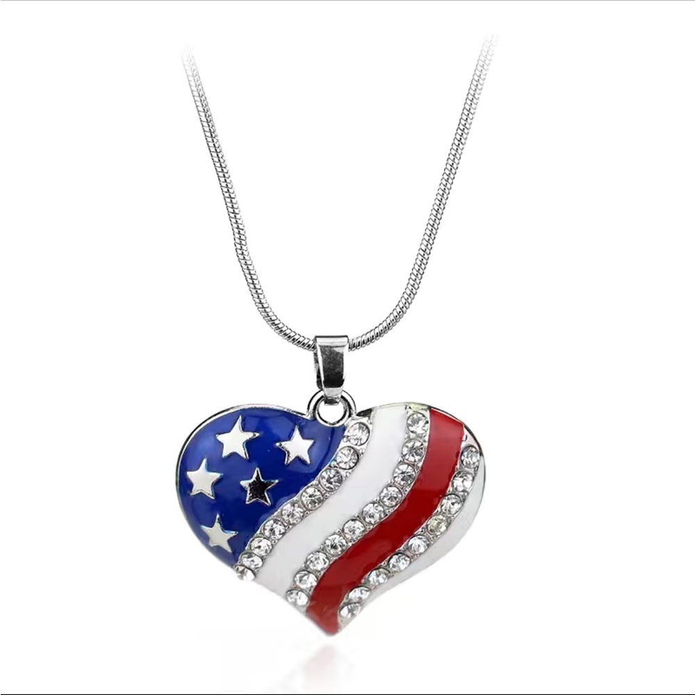 Patriotic Heart Shaped Pendant Silver Necklace